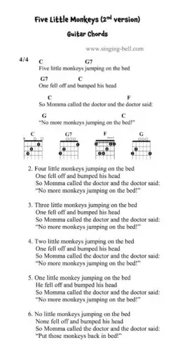 Five Little Monkeys Guitar Chords and Tabs in C 2nd version