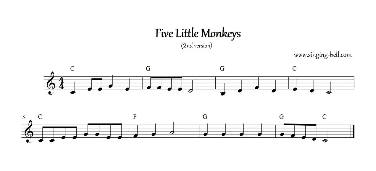 Five Little Monkeys easy piano sheet music notes chords beginners pdf version 2