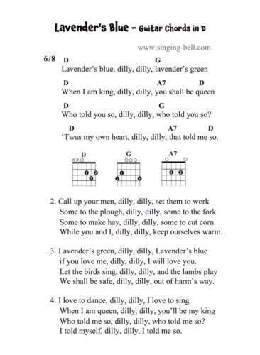 Lavender's Blue - Guitar Chords and Tabs in D.