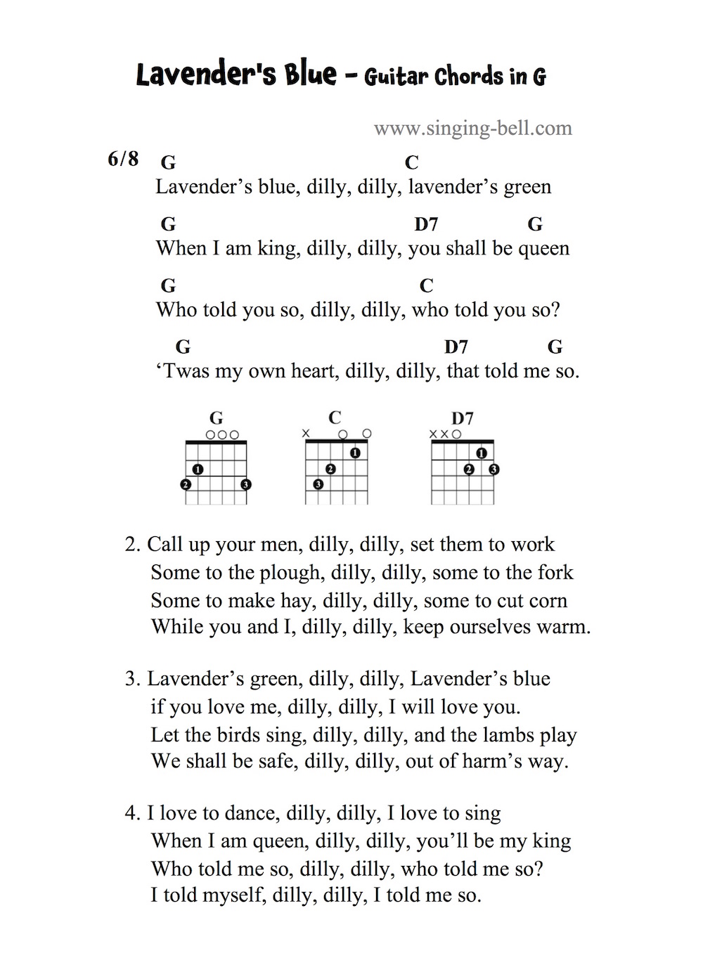 Lavender's Blue - Guitar Chords and Tabs in G.