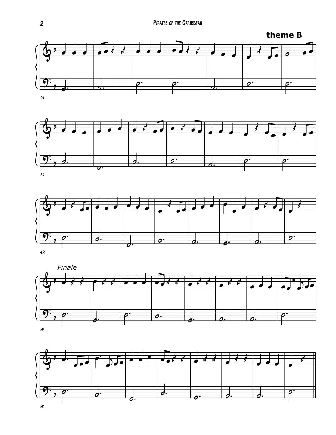 Pirates of the Caribbean full piano sheet music p.2 notes beginners pdf