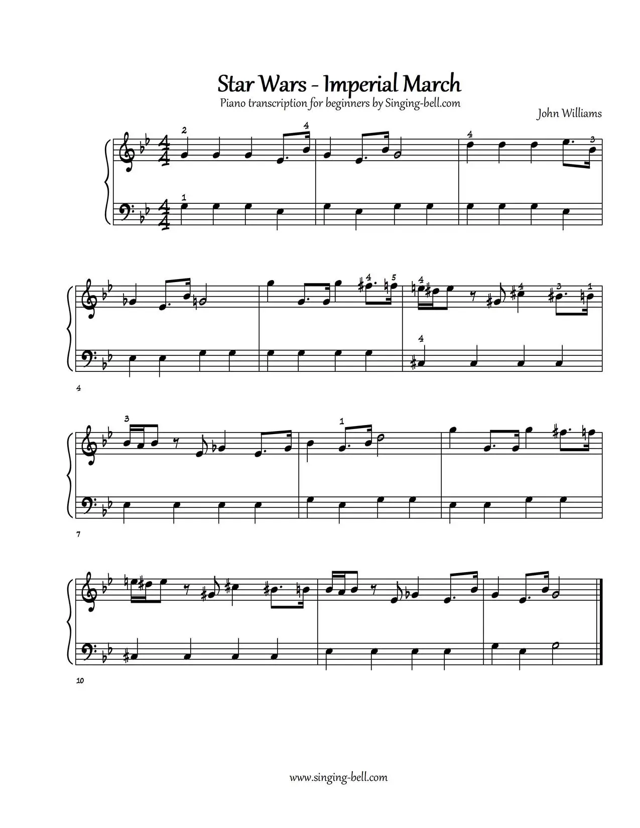 Star Wars Imperial March easy piano sheet music notes beginners pdf
