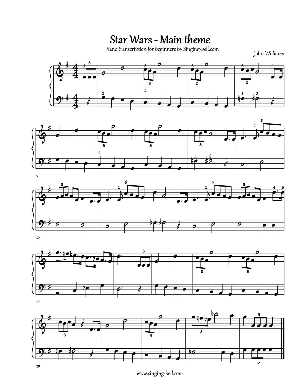 Star Wars Main Theme easy piano sheet music notes beginners pdf