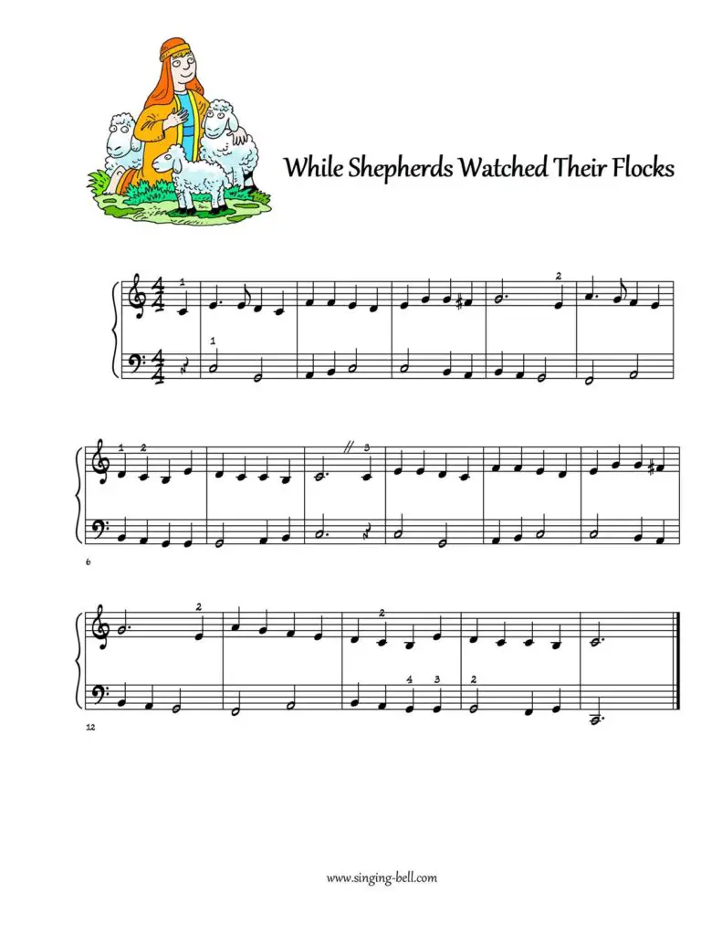 While Shepherds watched their flocks easy piano sheet music notes beginners pdf