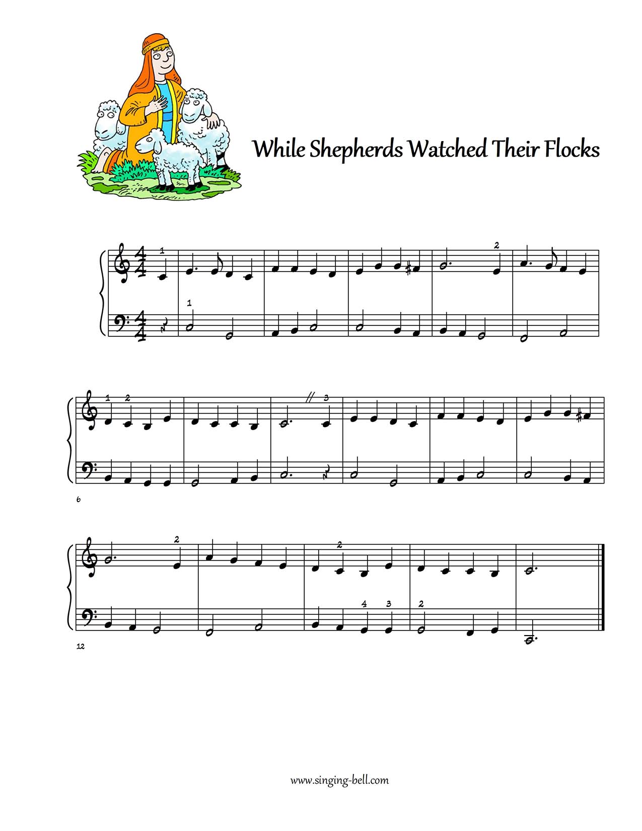 While Shepherds watched their flocks easy piano sheet music notes beginners pdf : Singing Bell While Shepherds watched their flocks easy piano sheet music notes beginners pdf