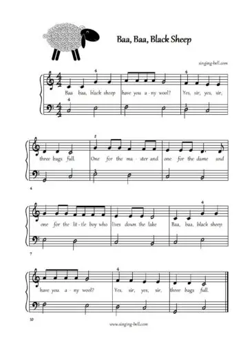 Baa Baa Black Sheep easy piano sheet music notes chords beginners pdf