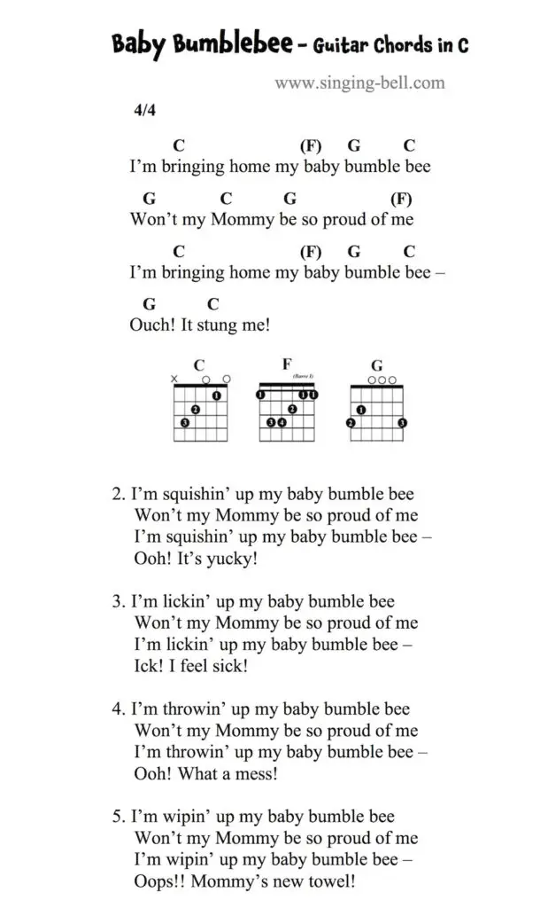 Baby Bumblebee Guitar Chords and Tabs in C.