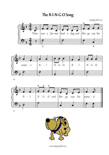 Bingo Song easy piano sheet music notes chords beginners pdf