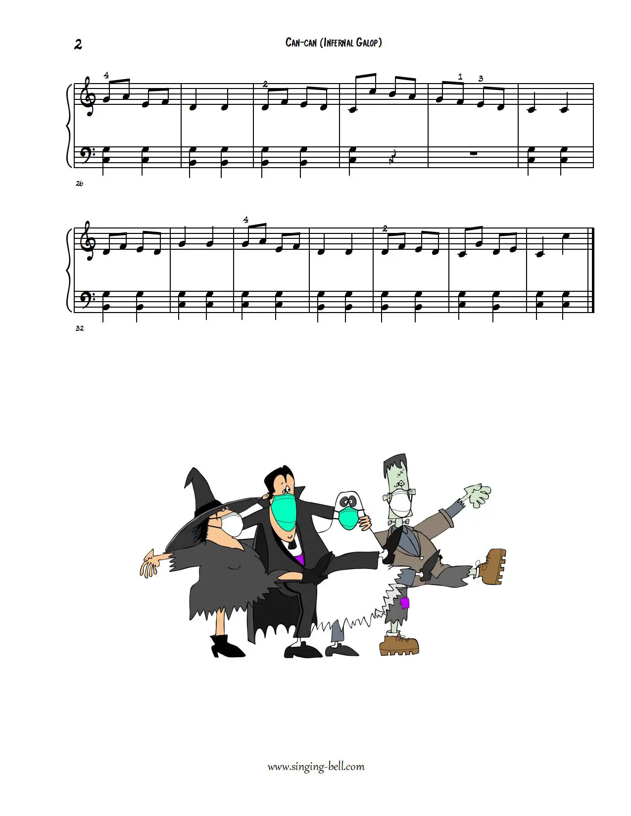 Jacques Offenbach Can-Can Infernal Dance easy piano sheet music p.2 notes beginners pdf
