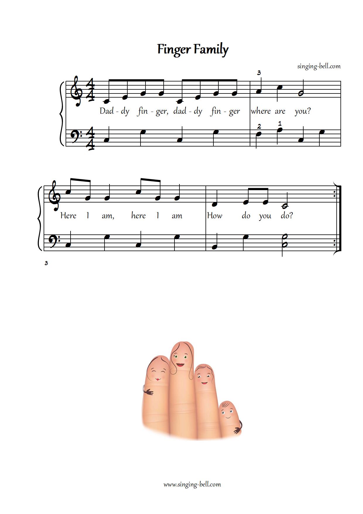 Finger Family easy piano sheet music notes chords beginners pdf