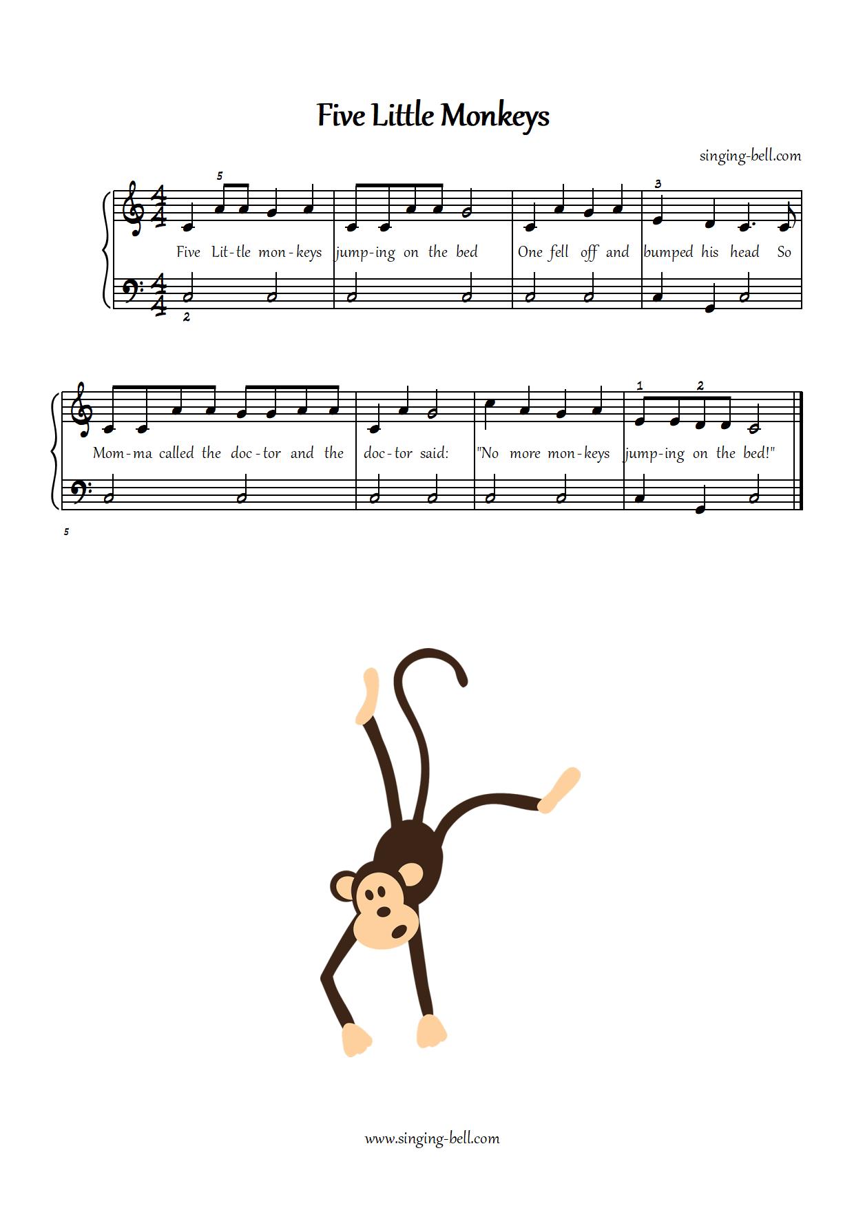 Five Little Monkeys easy piano sheet music notes chords beginners pdf
