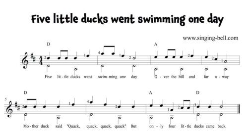 Five little ducks went swimming one day Guitar Sheet Music.
