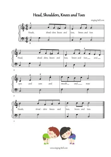 Head-Shoulder-Knees-and-Toes easy piano sheet music notes chords beginners pdf
