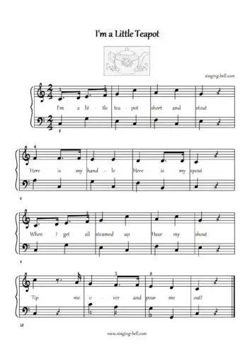 I'm a little teapot easy piano sheet music notes chords beginners pdf