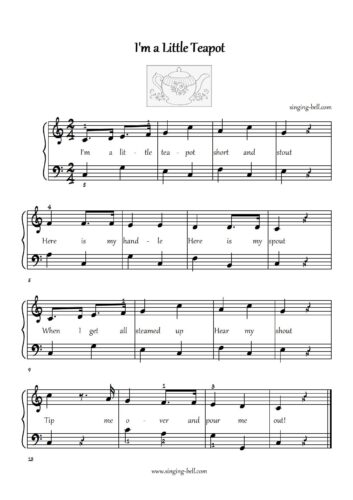I'm a little teapot easy piano sheet music notes chords beginners pdf
