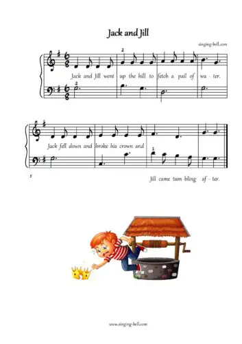 Jack and Jill easy piano sheet music notes chords beginners pdf