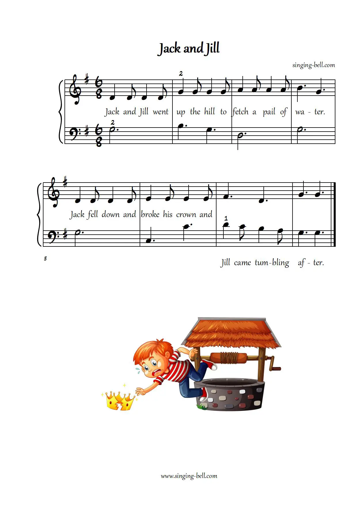 Jack and Jill easy piano sheet music notes chords beginners pdf