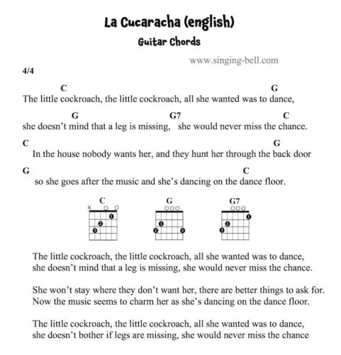 La Cucaracha with English Lyrics - Guitar Chords.