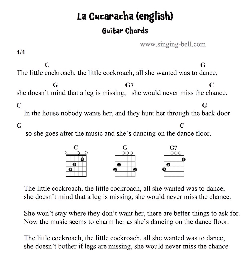 LaLa Cucaracha with English Lyrics - Guitar Chords.