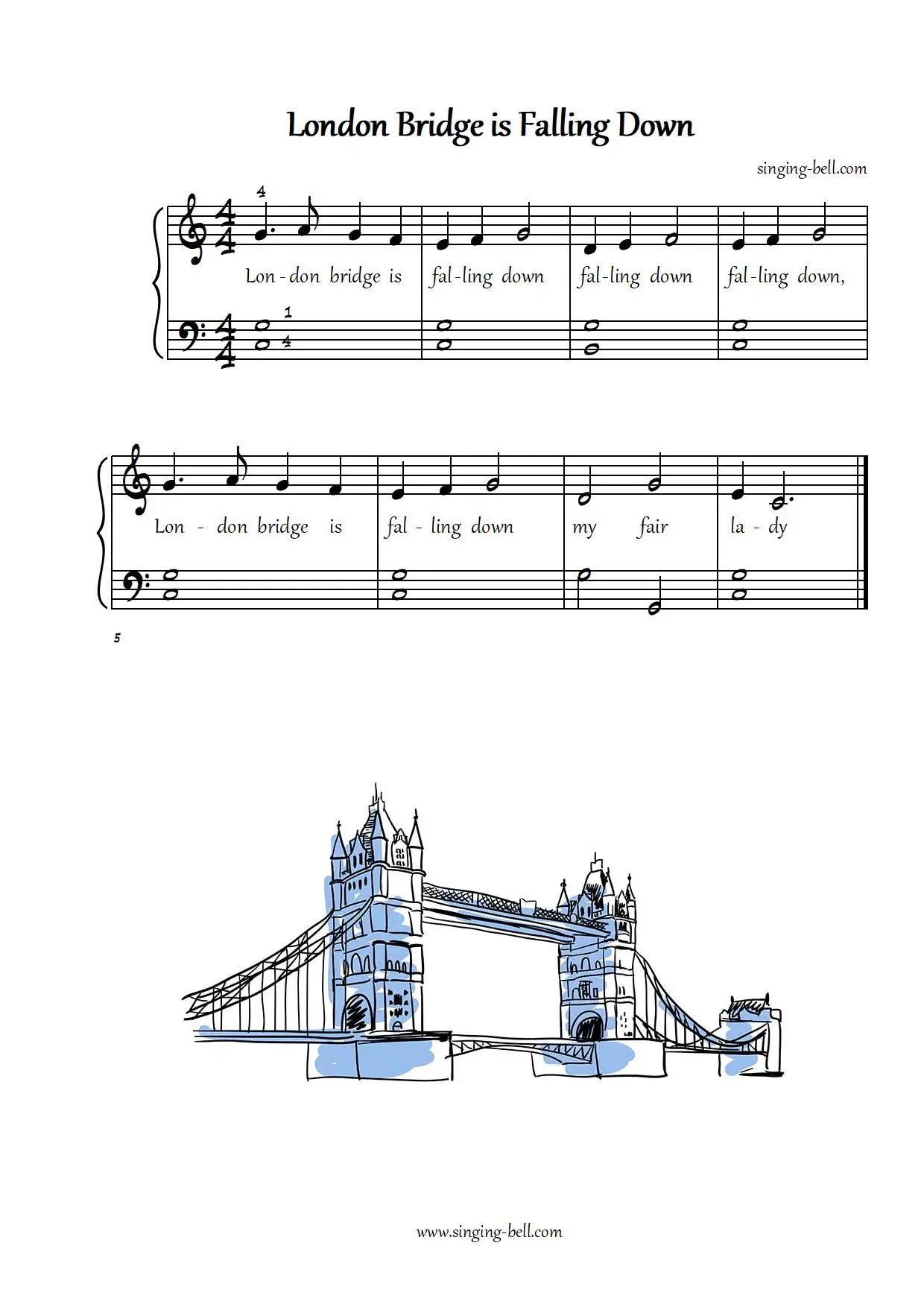 London Bridge Is Falling Down easy piano sheet music notes chords beginners pdf