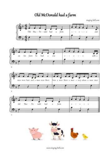 Old McDonald had a Farm easy piano sheet music notes chords beginners pdf