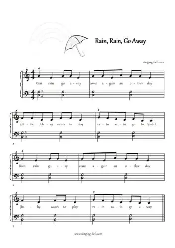 Rain-Rain Go Away easy piano sheet music notes chords beginners pdf
