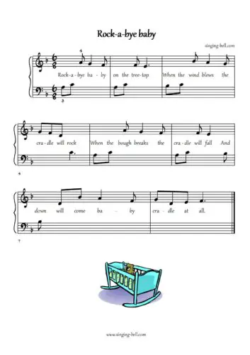 Rock-a-bye Baby song easy piano sheet music notes chords beginners pdf