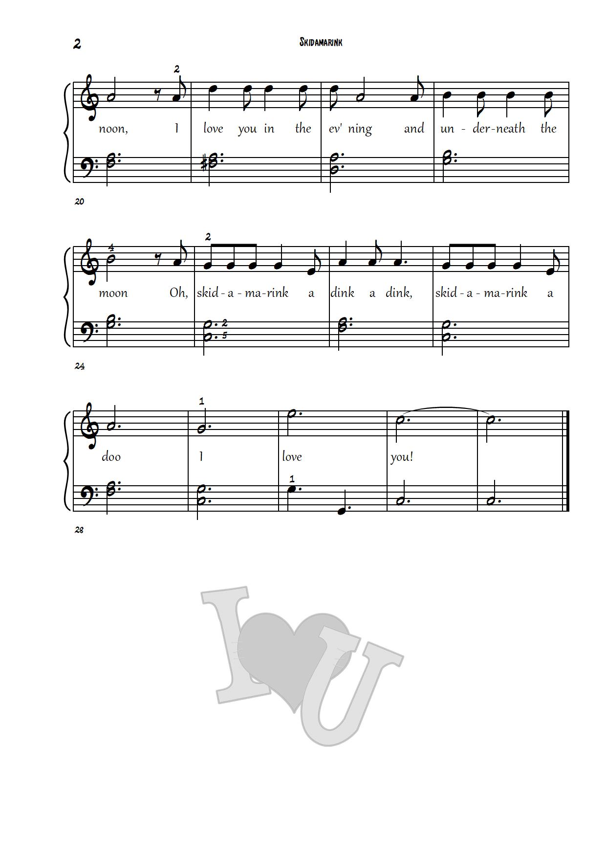 Skidamarink easy piano sheet music p.2 notes chords beginners pdf
