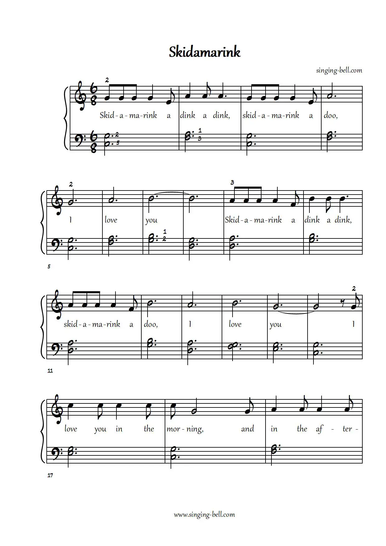 Skidamarink easy piano sheet music p.1 notes chords beginners pdf
