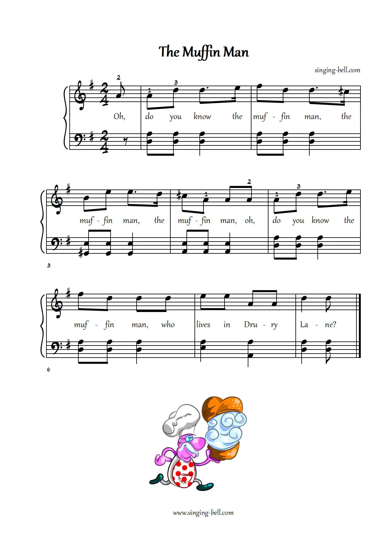 The Muffin Man easy piano sheet music notes chords beginners pdf
