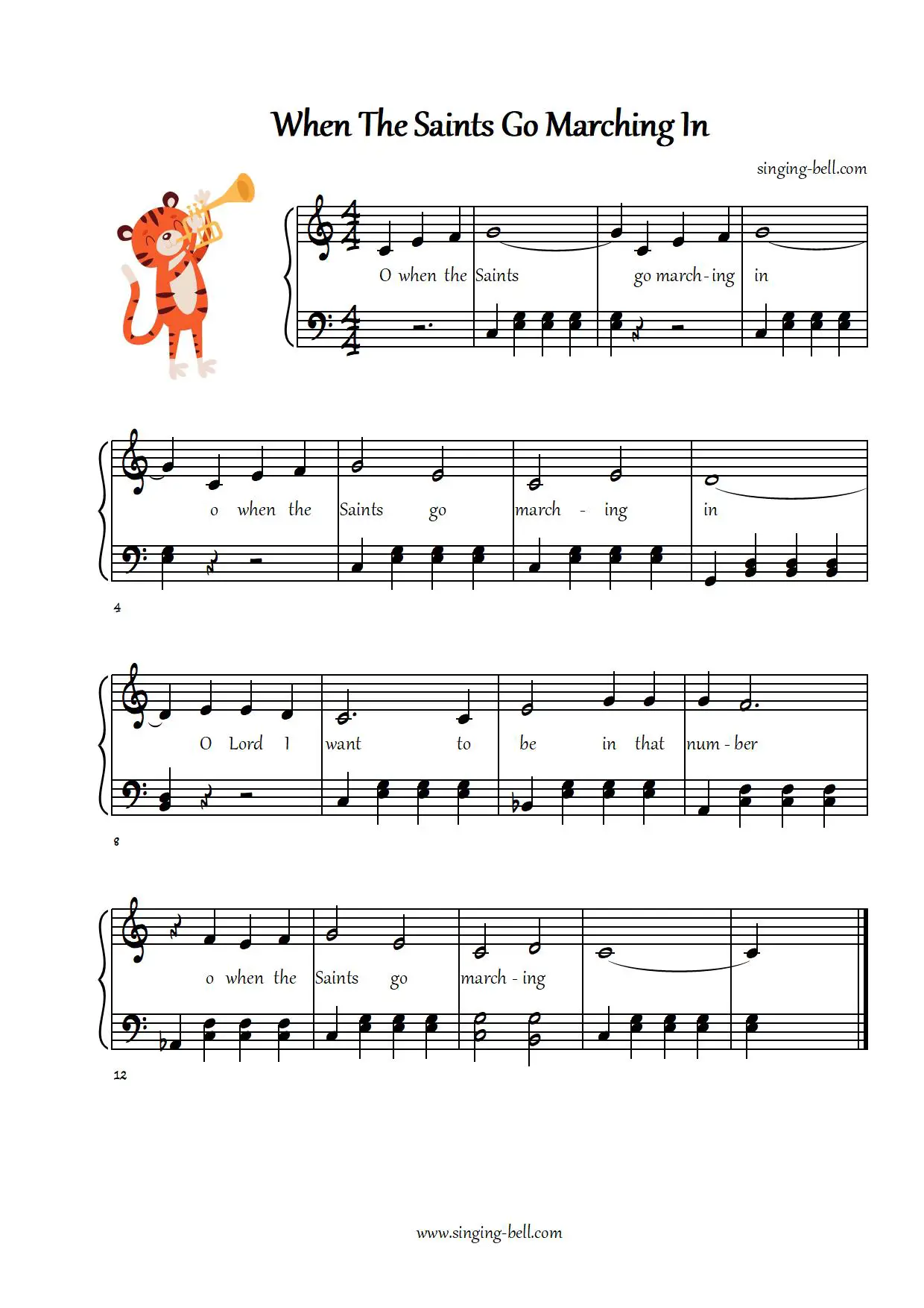 When The Saints Go Marching In easy piano sheet music notes chords beginners pdf