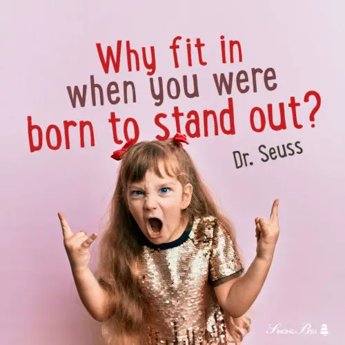 Dr. Seuss Quote for kids on image of wild girl.