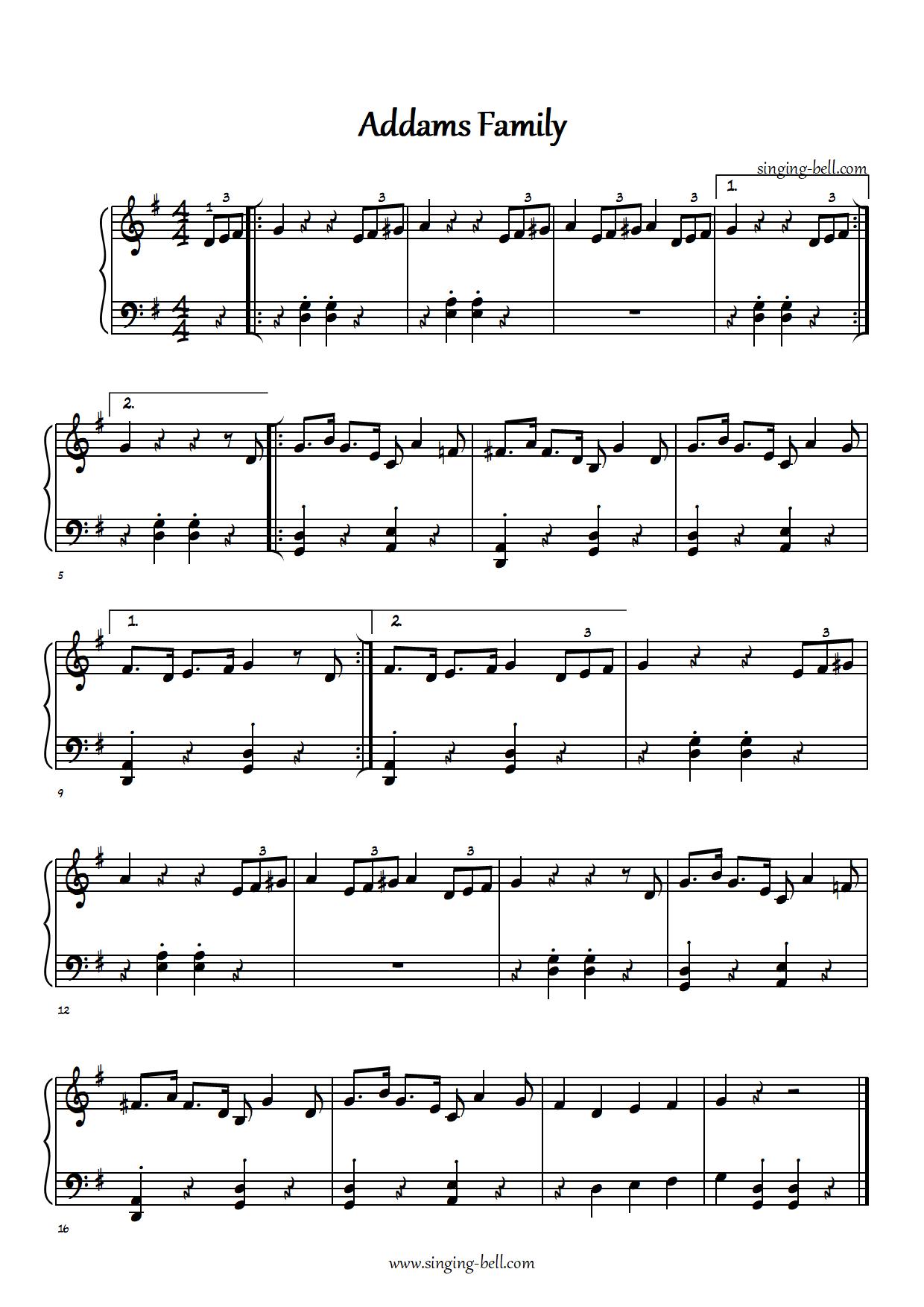 Addams-Family easy piano sheet music notes beginners pdf