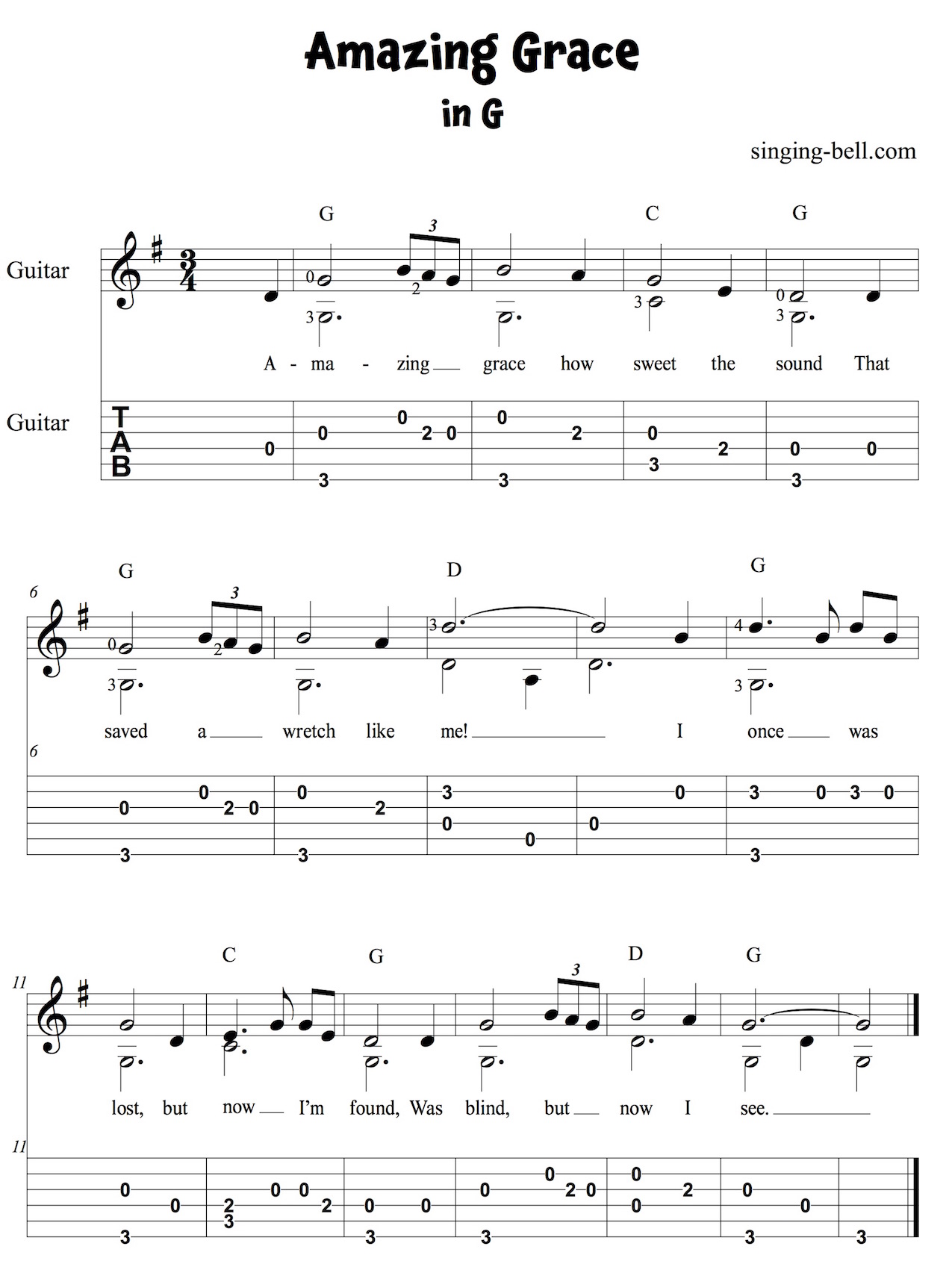 amazing grace easy guitar chords