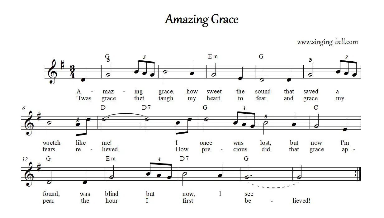 Amazing Grace easy piano sheet music notes chords