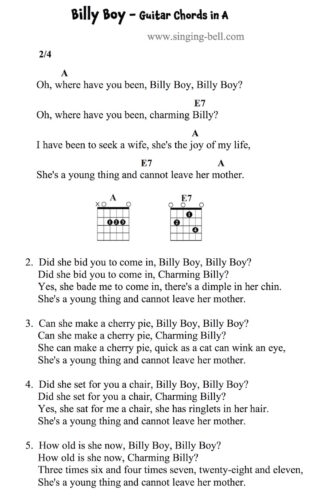 Billy Boy - Guitar Chords, Tabs, Sheet Music Printable PDF
