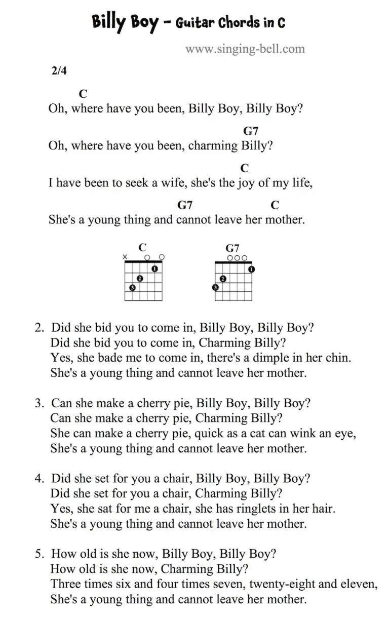 Billy Boy - Song, Karaoke, Printable Sheet Music, PDF