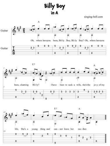 Billy Boy - Guitar Chords, Tabs, Sheet Music Printable PDF