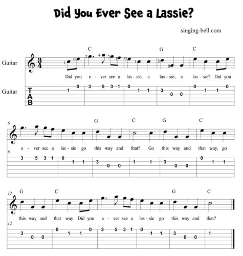 Did You ever See a Lassie Easy Guitar Sheet Music with Notes and Tablature.