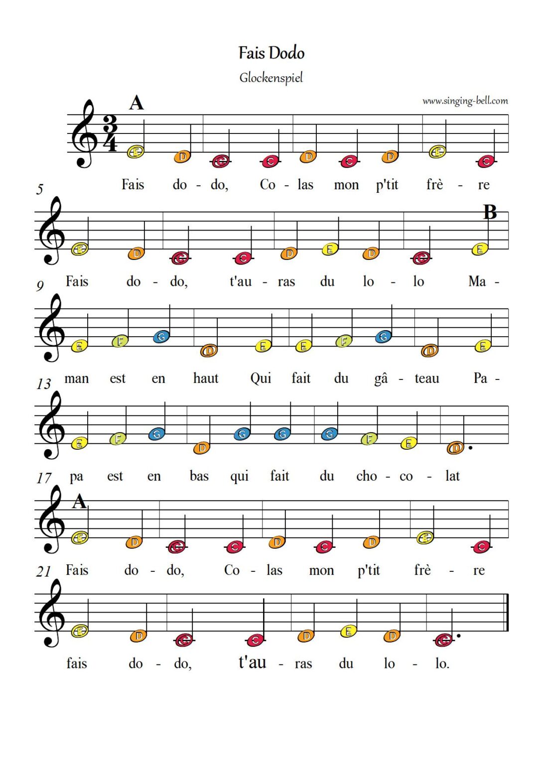 30+ Easy Music Sheets with Letters Glockenspiel/Xylophone