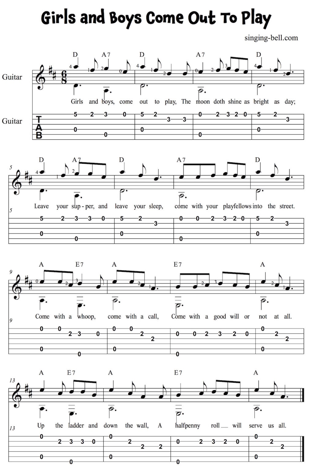 Girls and Boys Come Out To Play Guitar Chords & Notes PDF