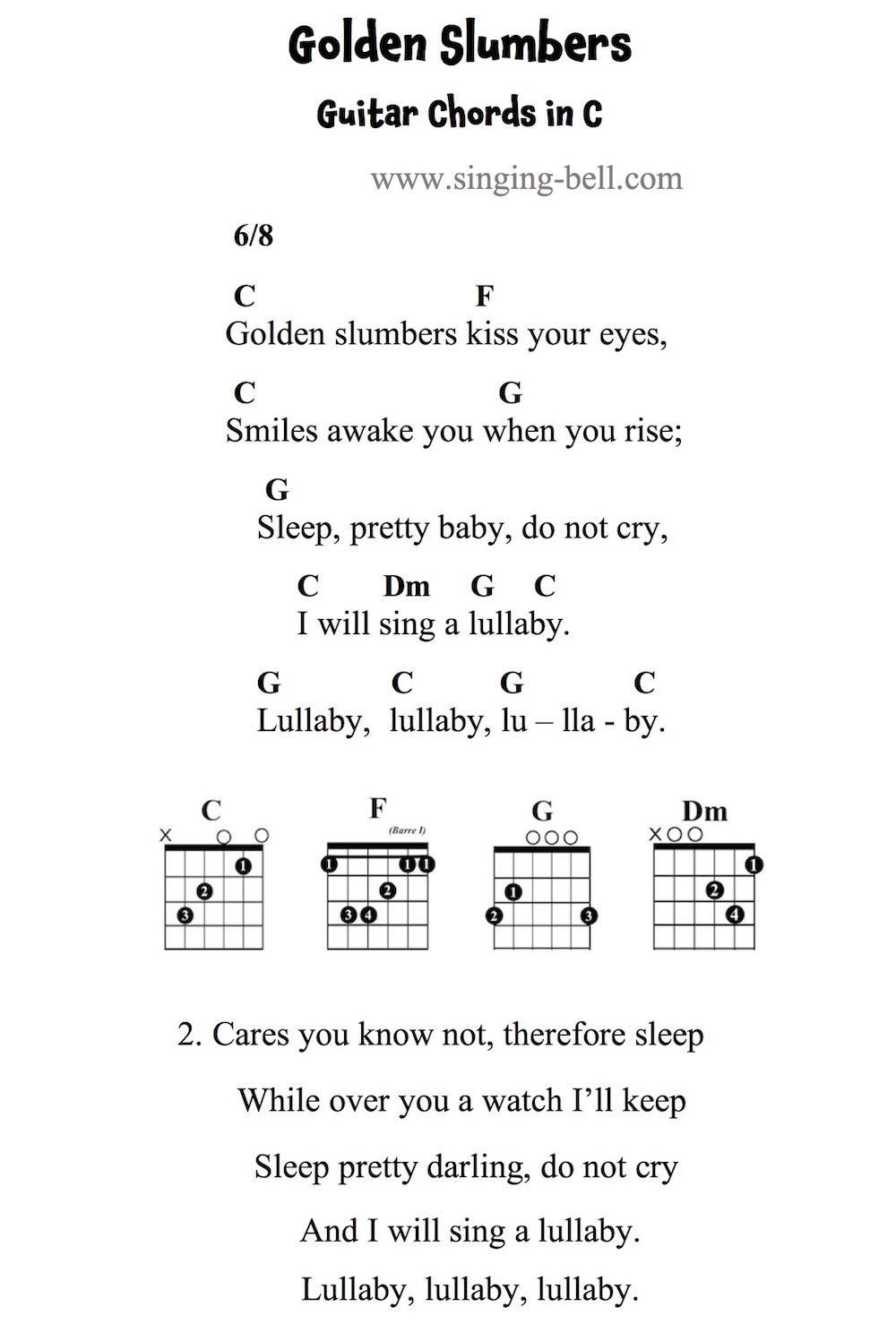 Golden Slumbers Guitar Chords and Tabs in C.