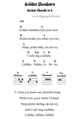 Golden Slumbers Guitar Chords and Tabs in D.