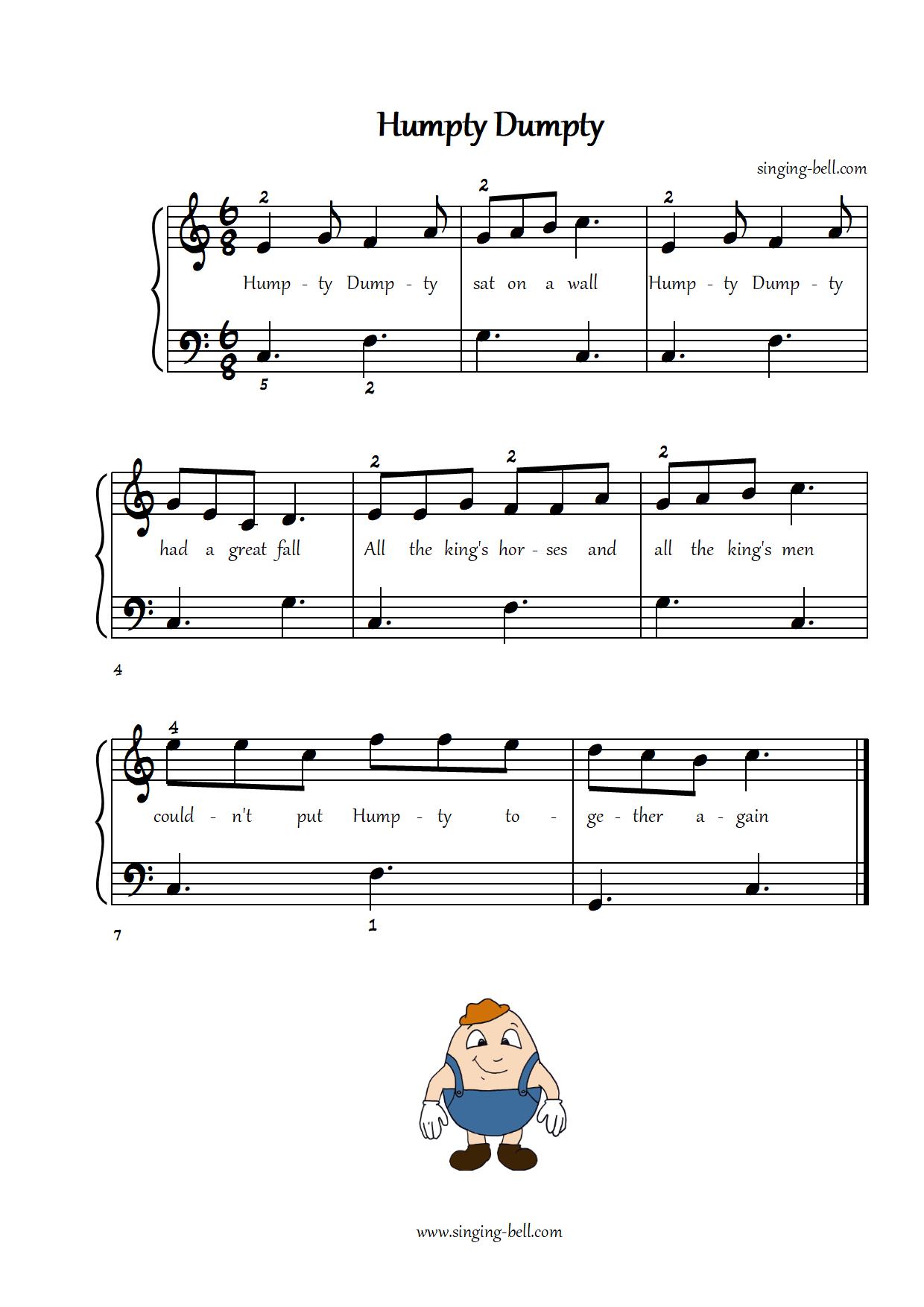 Humpty-Dumpty easy piano sheet music notes chords beginners pdf