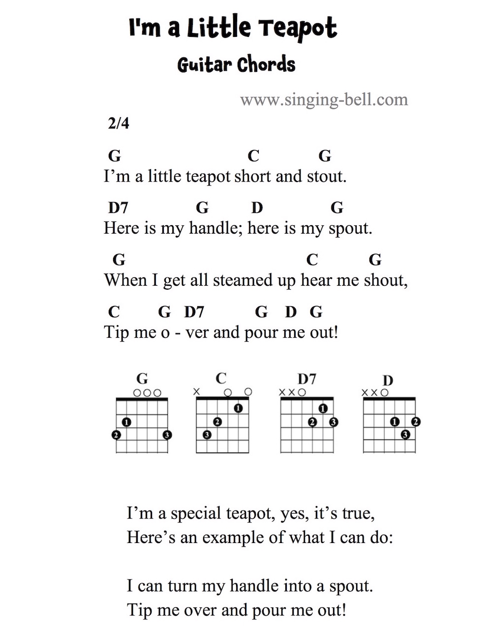 I : Singing Bell'm a Little Teapot Guitar Chords and Tabs in G. I'm a Little Teapot Guitar Chords and Tabs in G.