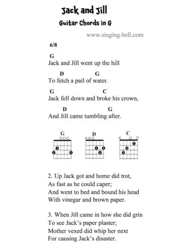 Jack and Jill Guitar Chords and Tabs in G.