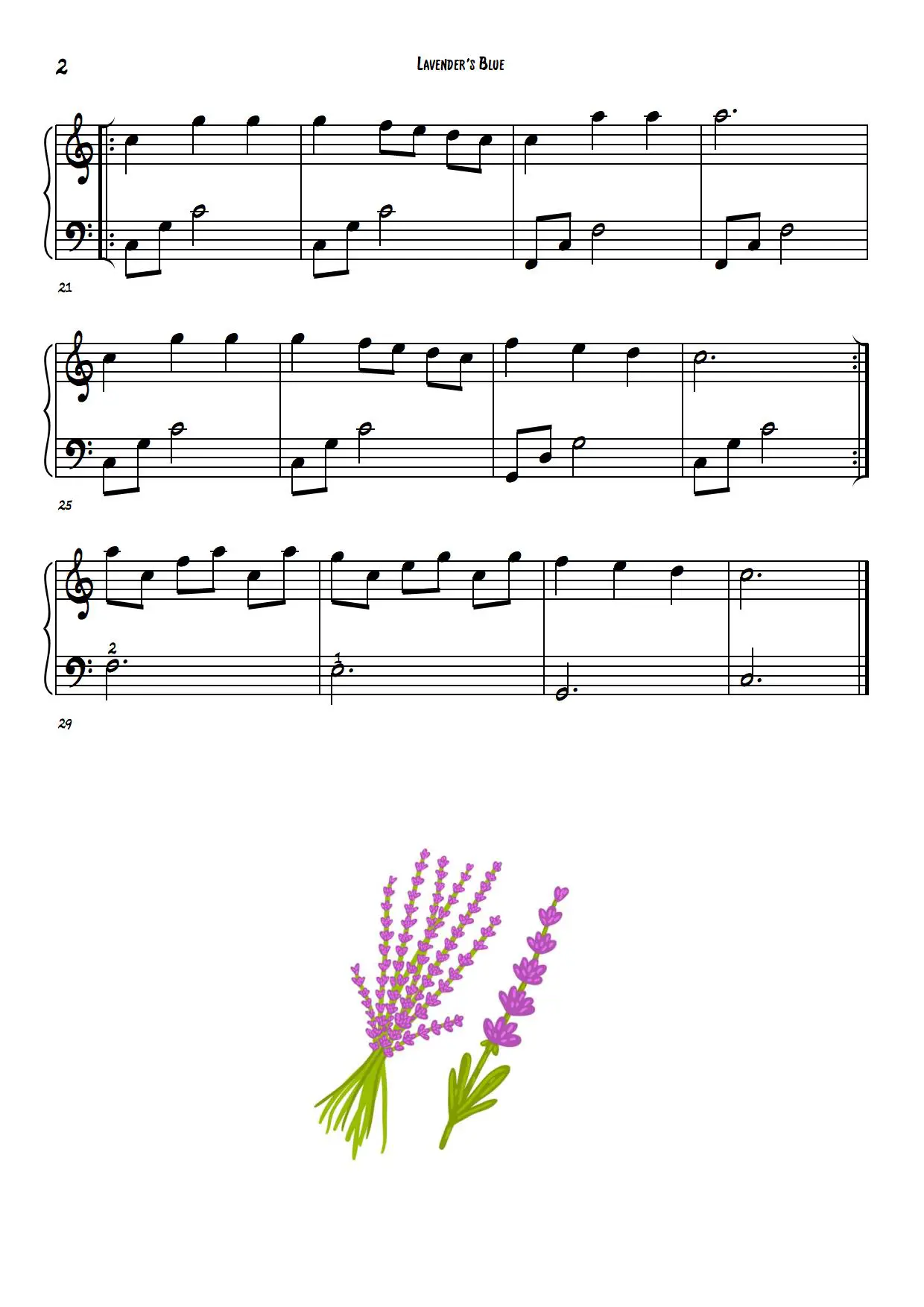 Lavender's Blue easy piano sheet music notes beginners pdf p.2