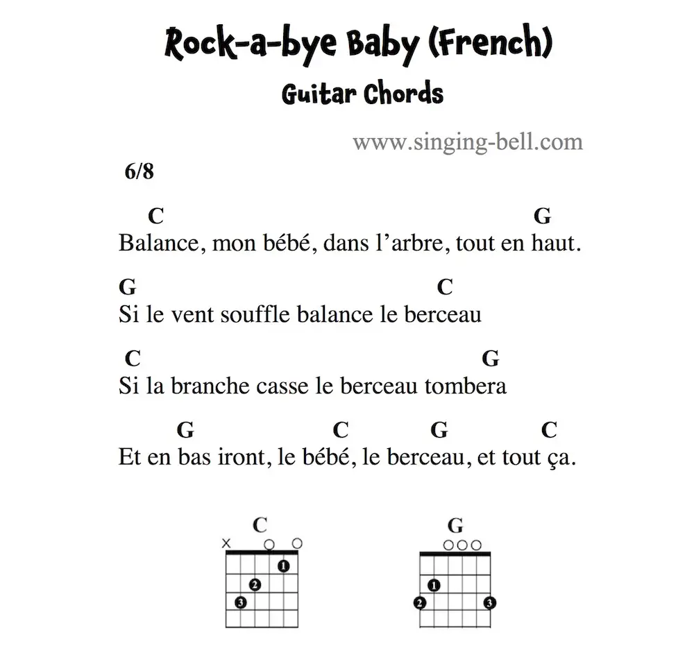 Balance mon bebe - French Rock-a-bye Baby Guitar Chords and Tabs in C major.
