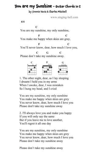 You are my Sunshine Guitar Chords and Tabs in C.