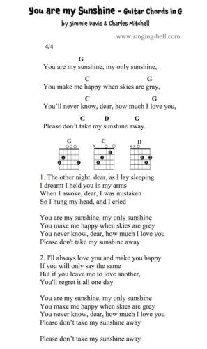 You are my Sunshine Guitar Chords and Tabs in G.